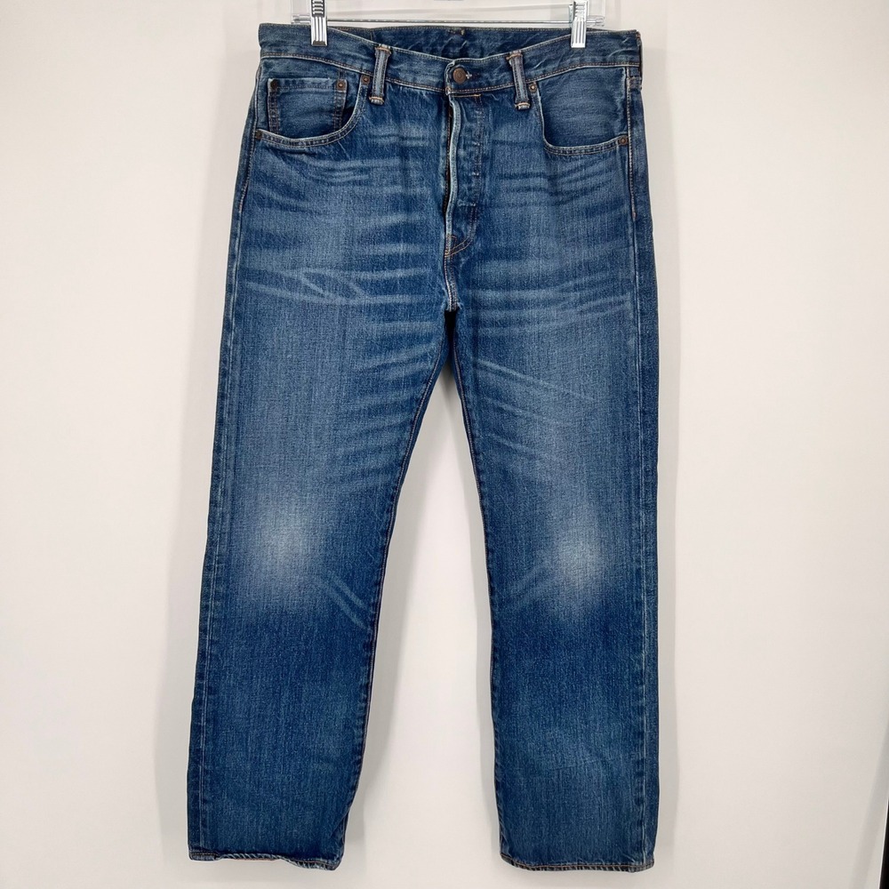 Levis 501 Original Fit Mens Jeans W34 L30 Med Wash Blue Straight Leg Button Fly